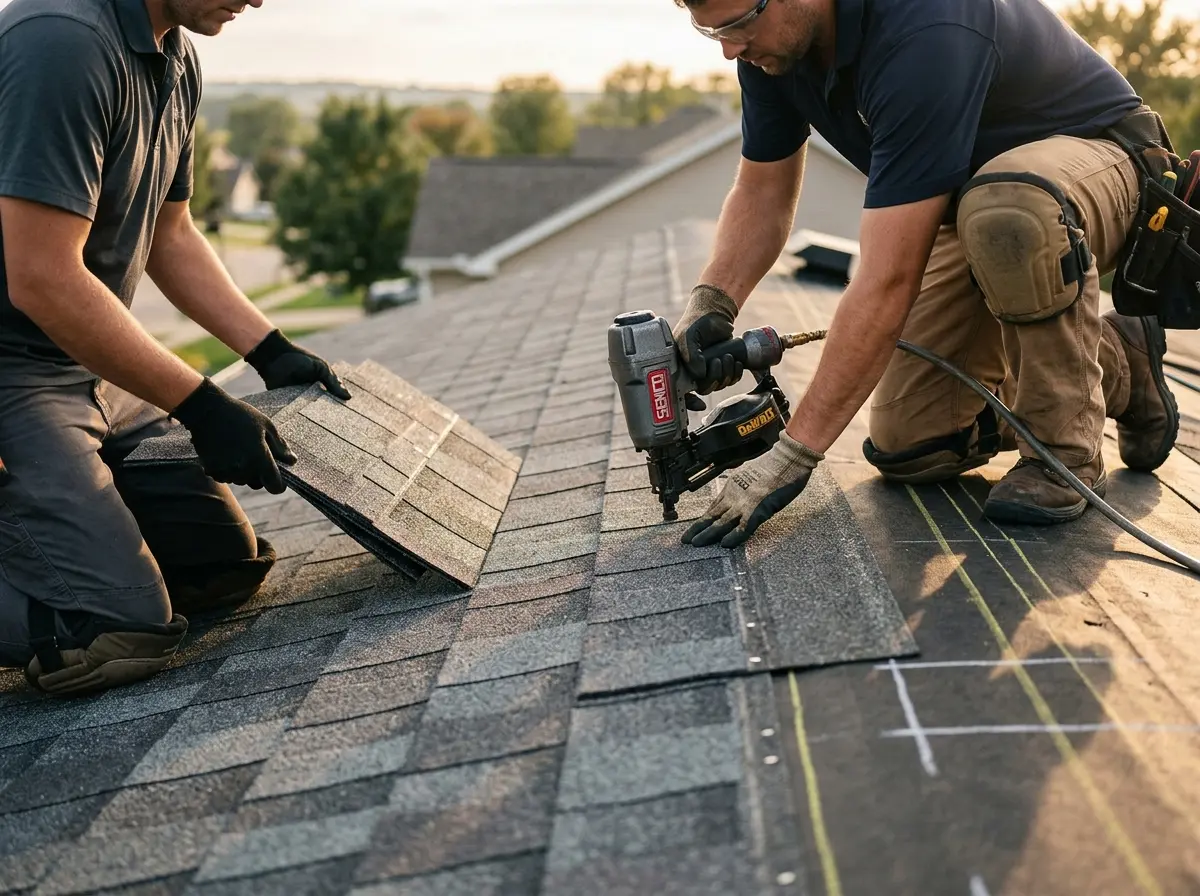 Professional roofer working on a residential roof in Fuller Heights